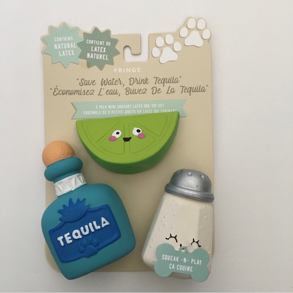 Dog Toys 3 Squeaky Latex “Save Water Drink Tequila” Salt, Lime NEW | Fringe